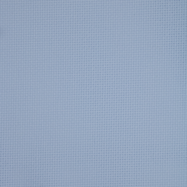 Close-up of Zweigart 15 count Light Blue Aida fabric showcasing its intermediate evenweave grid and soft, cheerful light blue color.