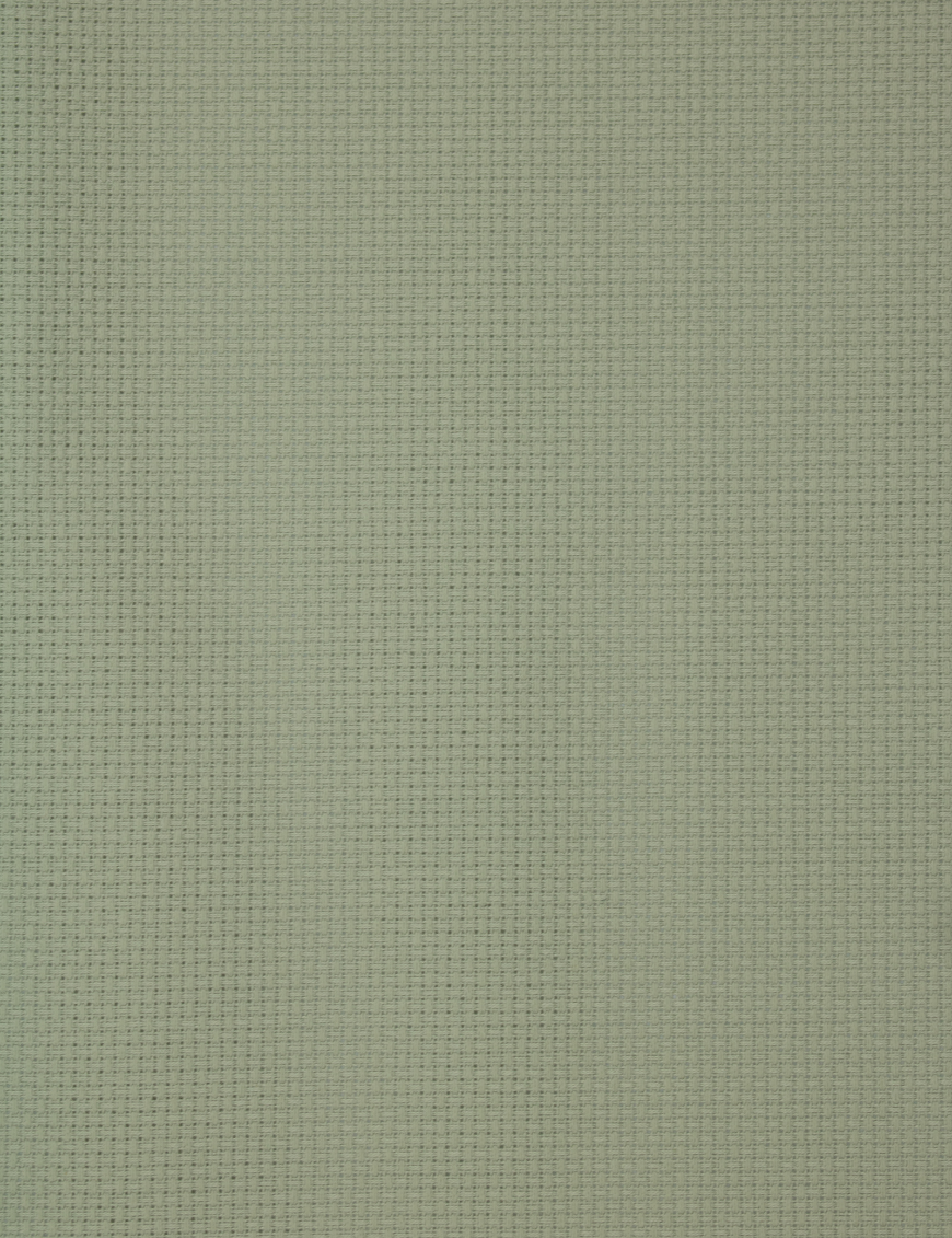 Close-up of Zweigart 14 count Sage Green Aida fabric showcasing its soft green color and evenweave grid.